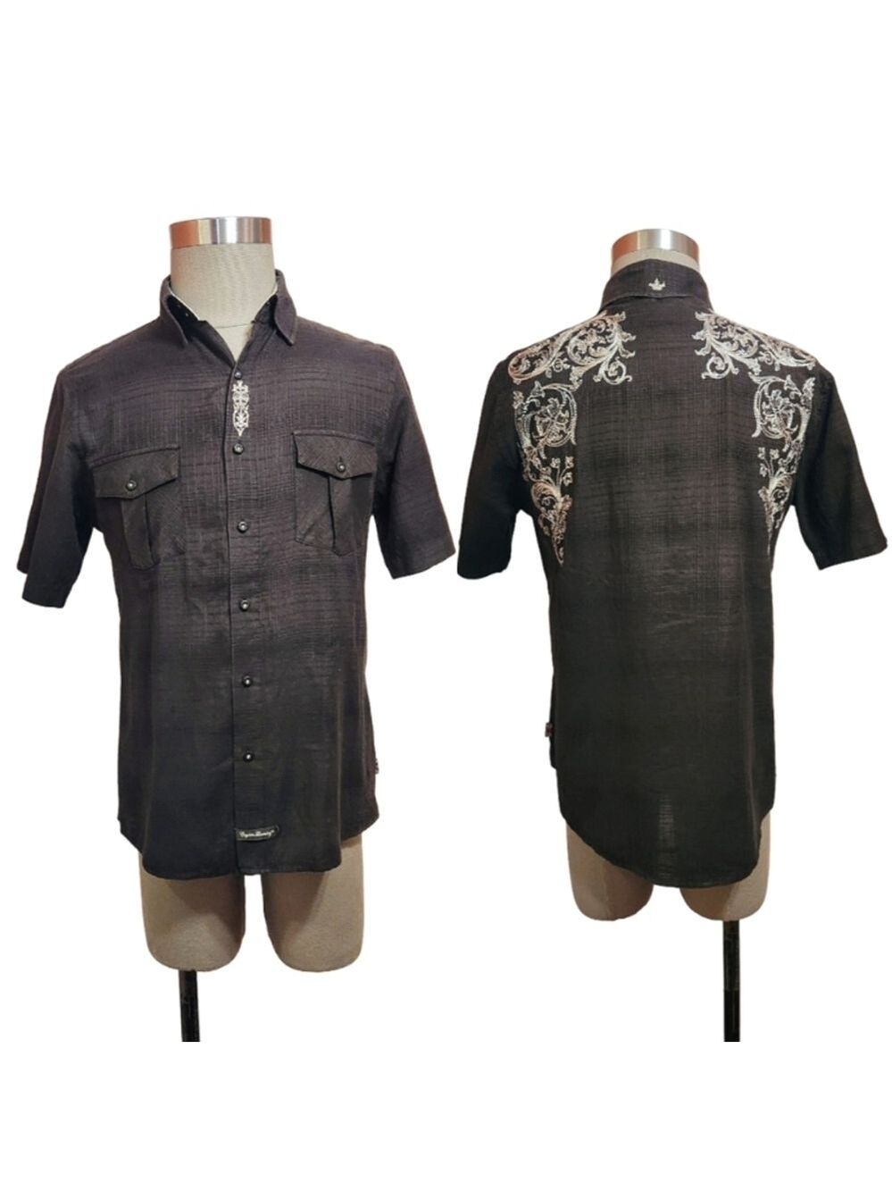 English Laundry Promenade Embroidered Shirt Large Black White